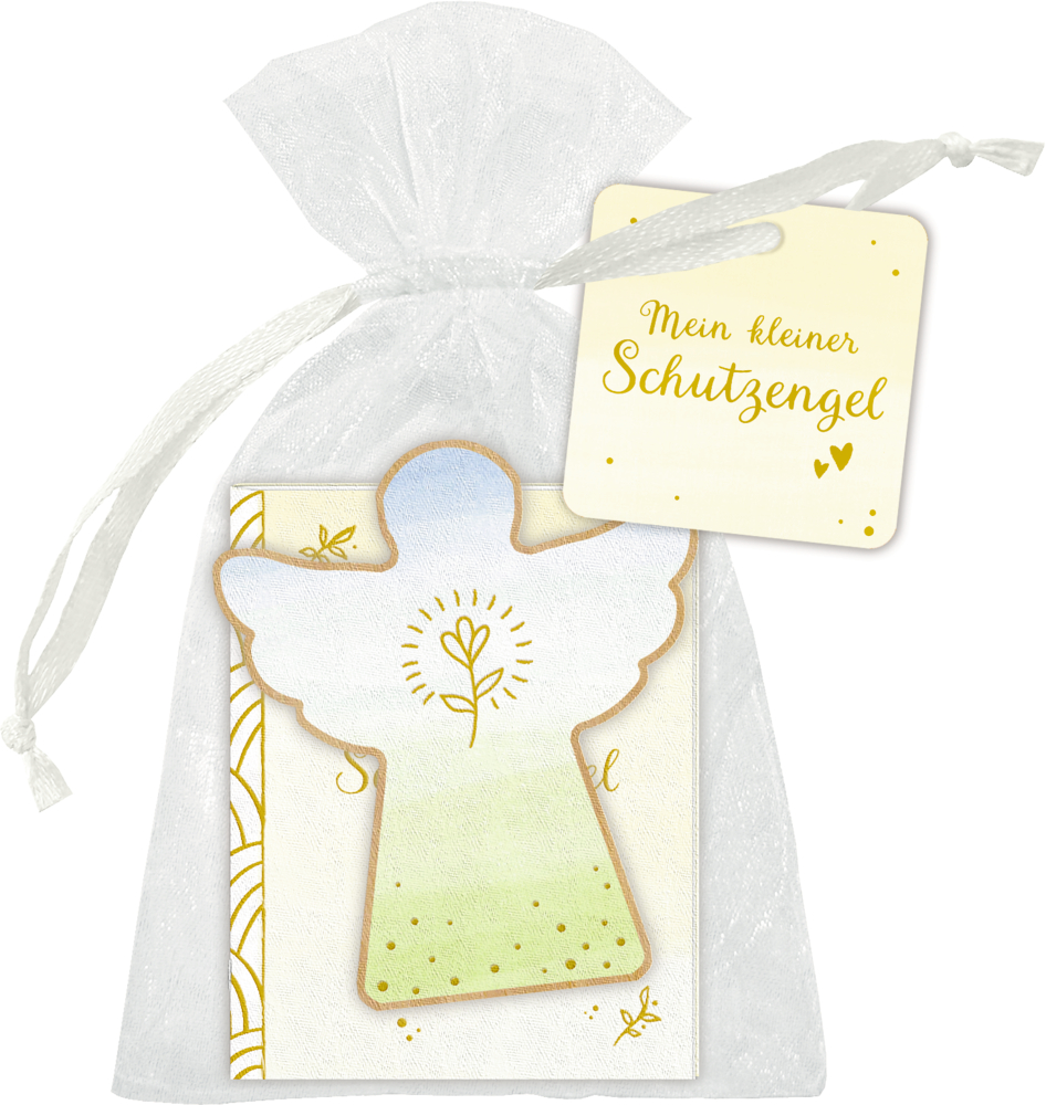 grün, Holzengel mit Büchlein - Mein kleiner Schutzengel