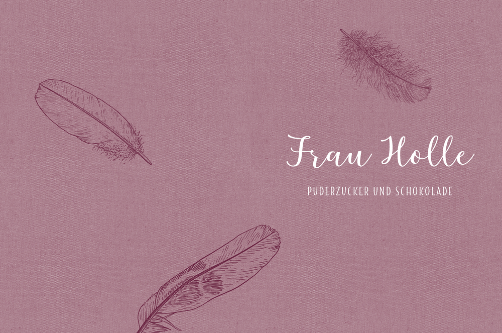 Text in drei Spalten, mit einer rosa Federillustration in der unteren rechten Ecke.