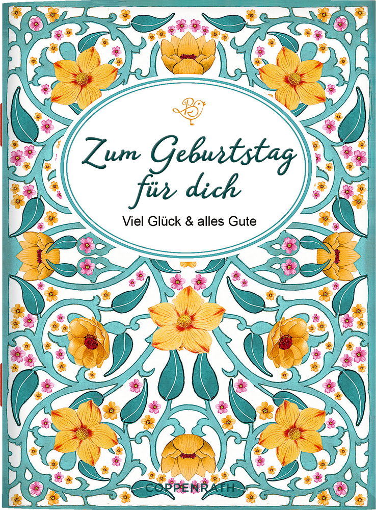 Buchvover mit gelber Blumenverzierung und Text: Zum Geburtstag für dich. Viel Glück & alles Gute.