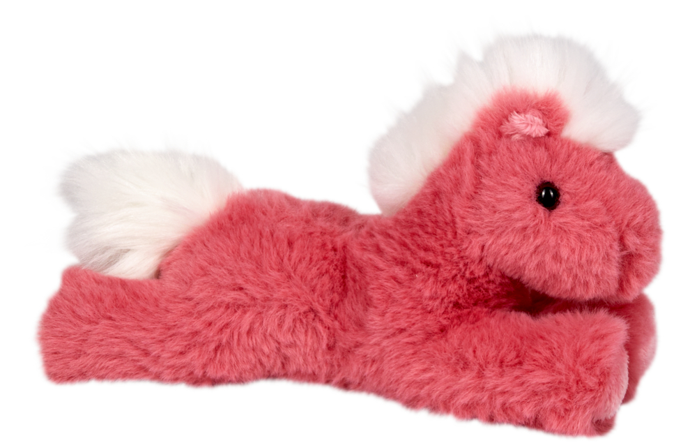 berry, Buntes Kuschelpony (Beanie) - Mein kleiner Ponyhof Pinkfarbenes Plüschpony mit weißer Mähne und Schweif, auf dem Bauch liegend.