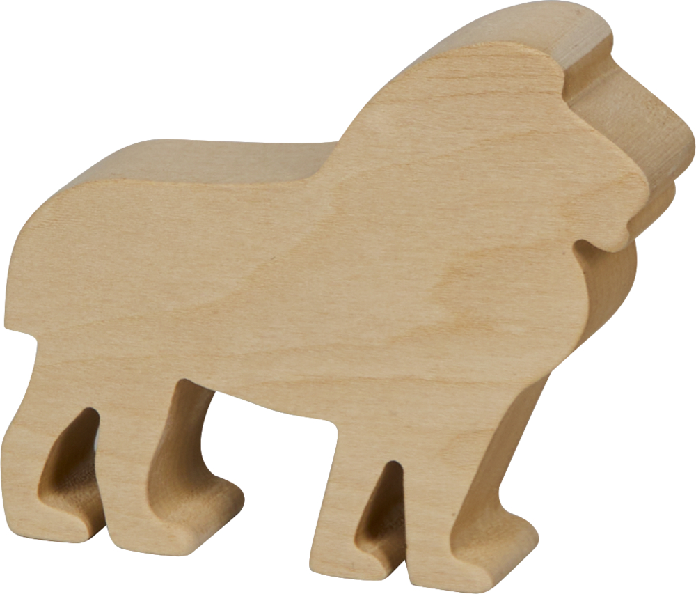 Rohling eines Holzlöwen zum Schnitzen.