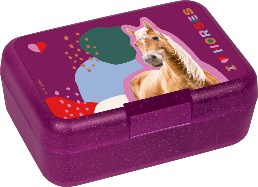 Butterbrotdose, fuchsia - I LOVE HORSES