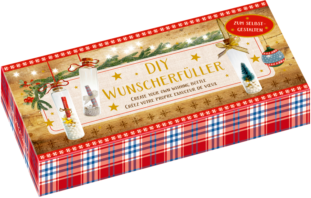 DIY Wunscherfüller mit 3 Glasfläschchen, Wunschzettel und dekorativen Extras zum Befüllen - Lichterhelle Weihnachtszeit
