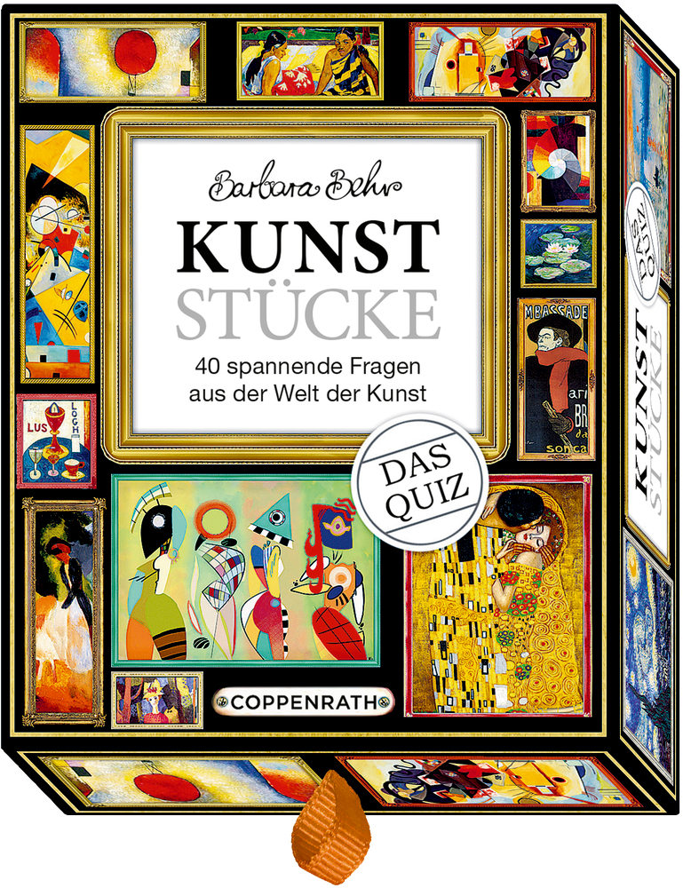 Das Quiz: KunstStücke (B.Behr) Quizbox „Kunststücke“ mit lebendigem Cover mit farbenfroher abstrakter Kunst und Malerei.