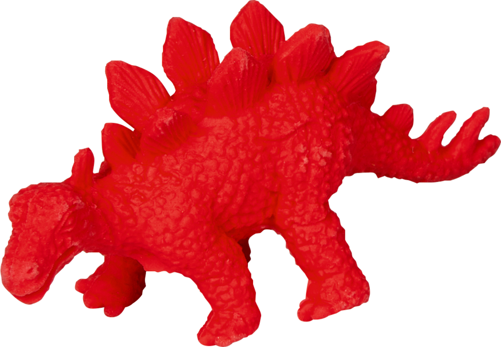 Roter Stegosaurus mit strukturierter Haut und erhabenen Rückenplatten.