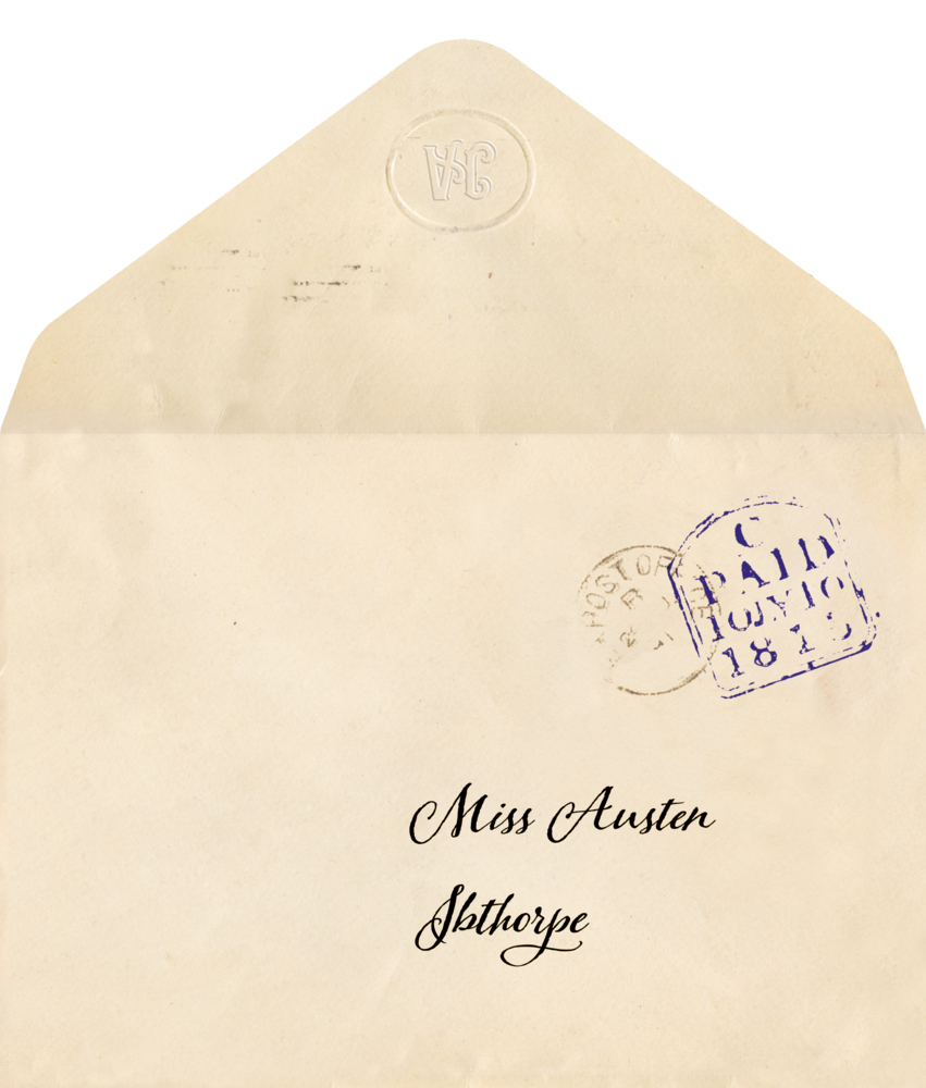 Alter Umschlag an Miss Austen, Steventon; verblasste Briefmarke von 1840.
