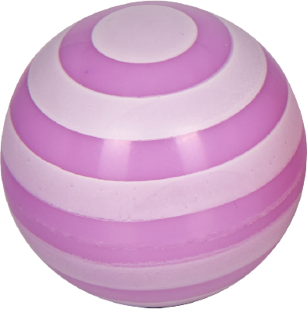 Ein runder Ball mit abwechselnd hellen und dunklen pinken Streifen im Spiralverlauf.