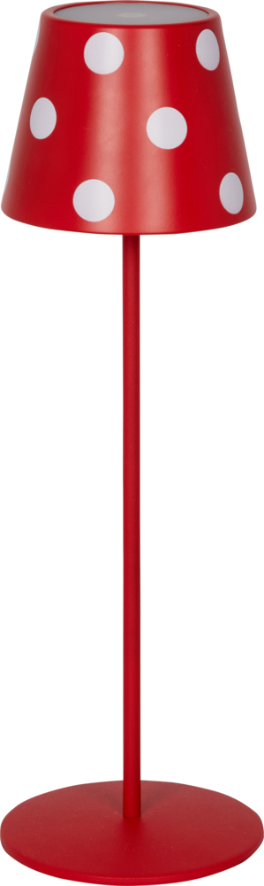 LED-Tischleuchte rot - Fröhliche Tupfen Rote Tischlampe mit weißem Punkten auf dem Schirm.