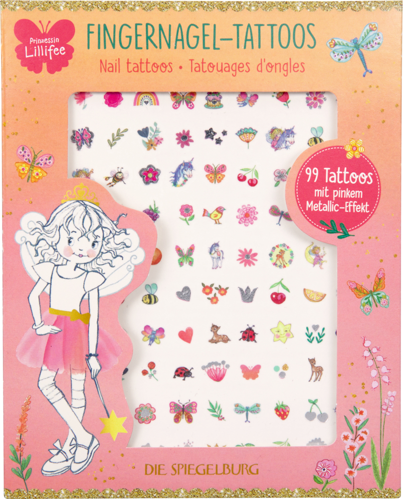 Fingernagel-Tattoos - Prinzessin Lillifee Prinzessin Lillifee Nageltattoos mit bunten Motiven und Mädchen-Illustration auf der Verpackung.