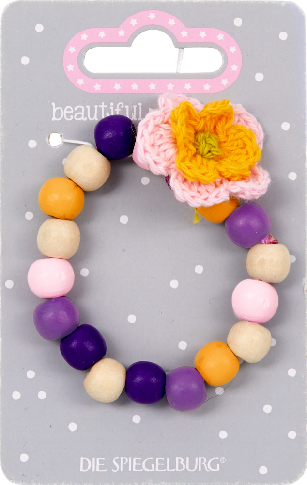 gelb/lila, Holz-Armband mit Blume beautiful Stars