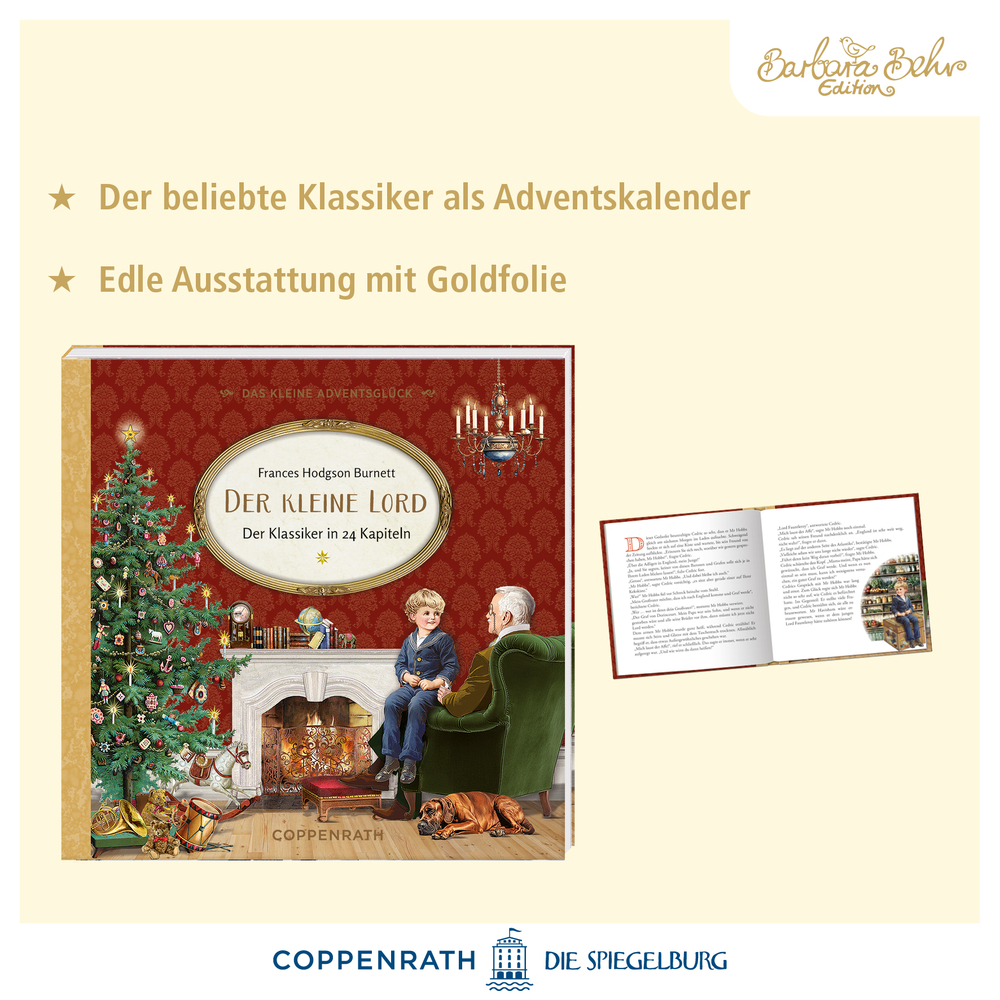Adventskalenderbuch mit Verkaufsargumenten wie z.B. "beliebter KlaÃŸiker"