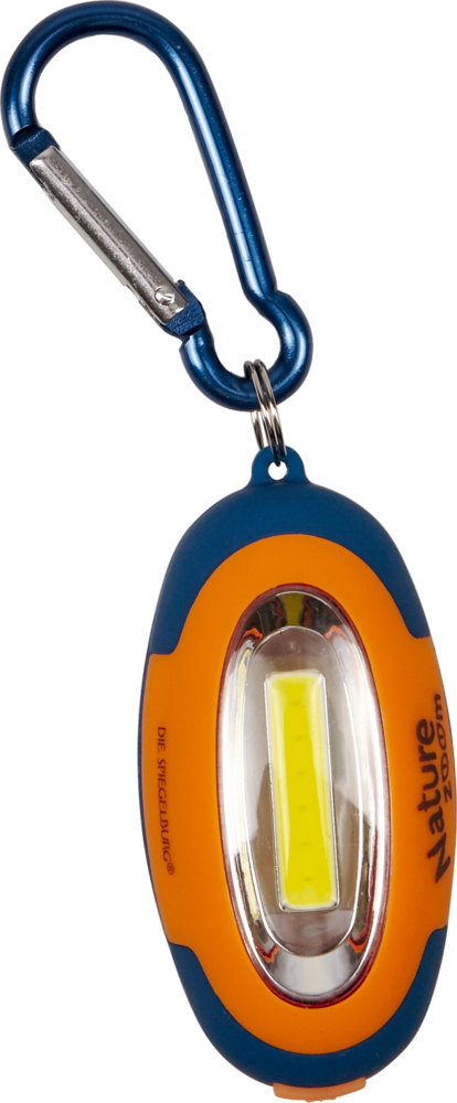 Lampe mit Magnet Nature Zoom Ovale orange-blaue LED-Schlüsselanhänger-Taschenlampe mit befestigtem silbernen Karabiner.