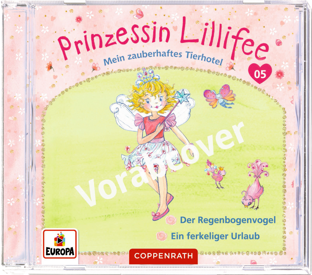 CD-Cover: Prinzessin Lillifee mit buntem Vogel, Feenhaus und Blumen in einer zauberhaften Szene.