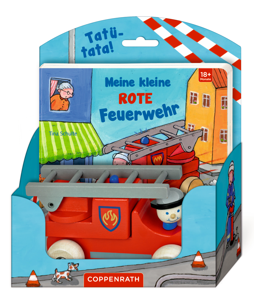 Meine kleine rote Feuerwehr Rotes Spielzeug-Feuerwehrauto mit Leiter und Feuerwehrmann, inklusive Kinderbuch über Feuerwehrautos.