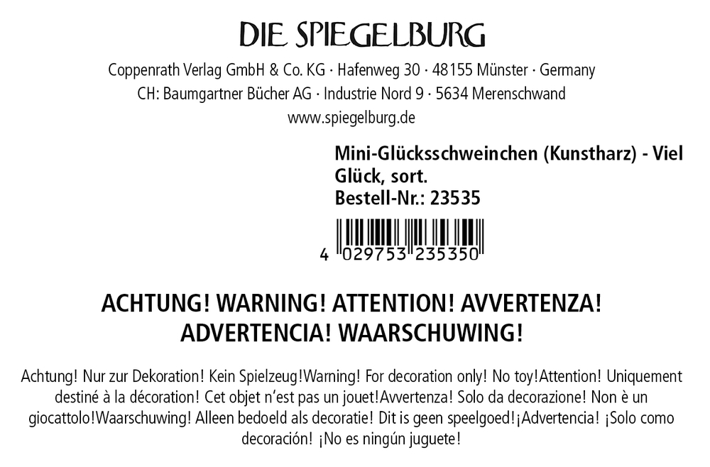 Mini-Glücksschweinchen (Kunstharz) - Viel Glück