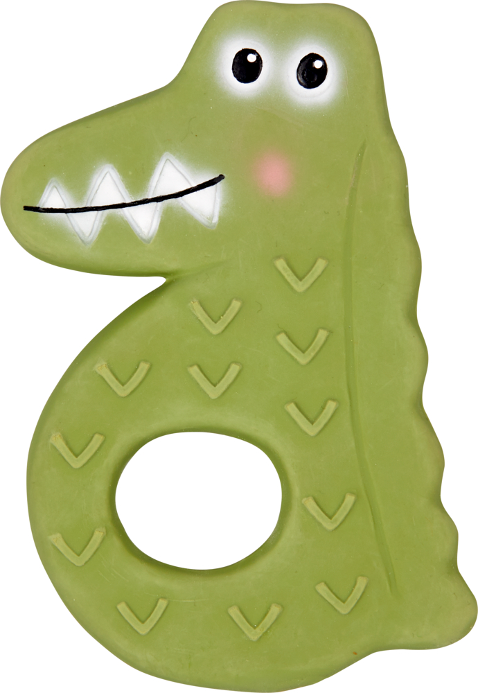 Beißring aus Naturkautschuk Kroko - Little Wonder Grüner Baby-Beißring in Krokodilform mit strukturierter Oberfläche und zentralem Loch für einfaches Greifen.