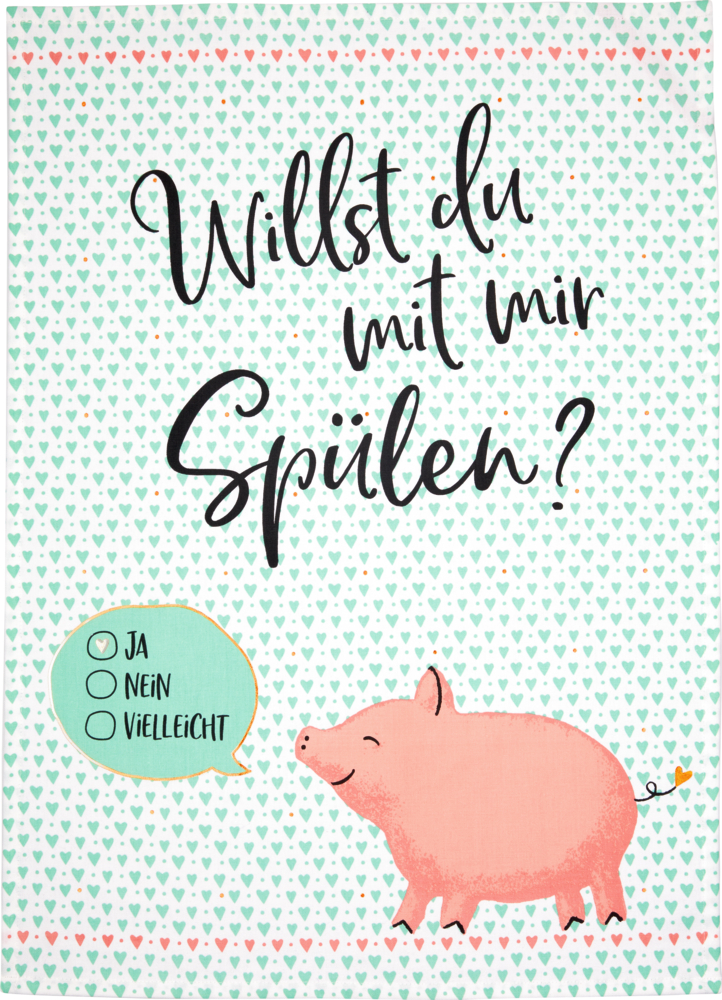 Geschirrtuch "Willst du mit mir Spülen?" mit Glücksschwein aus Baumwolle (Viel Glück)