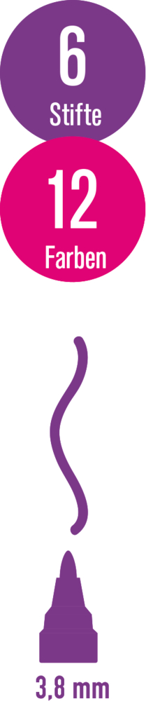 Grafik: 6 Stifte, 12 Farben, Wellenlinie, Markerspitze, 3,8 mm.