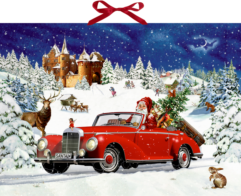 Winterfahrt im Oldtimer, Wand-Adventskalender (Behr)