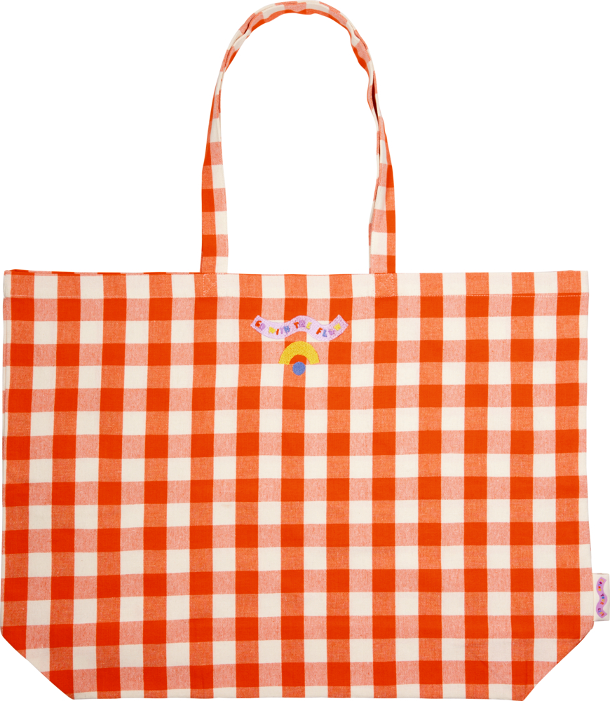 orange, Baumwoll-Einkaufsshopper XL mit Karomuster - COLOR YOUR LIFE Cotton