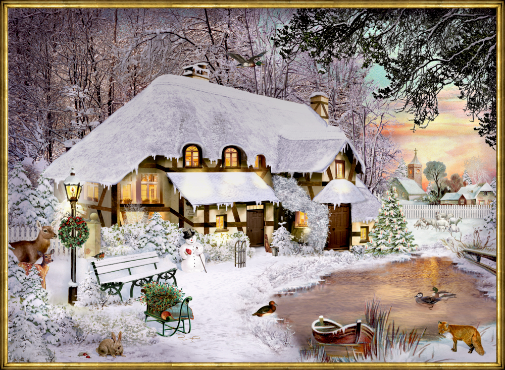 Winterliches Cottage, A4 Wand-Adventskalender (Behr)