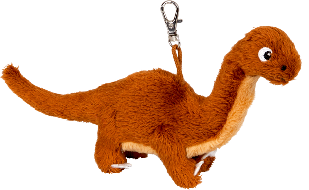 Brachiosaurus, Dino-Anhänger - Dino Friends Brauner Plüsch-Dinosaurier-Schlüsselanhänger mit Metallverschluss am Rücken.