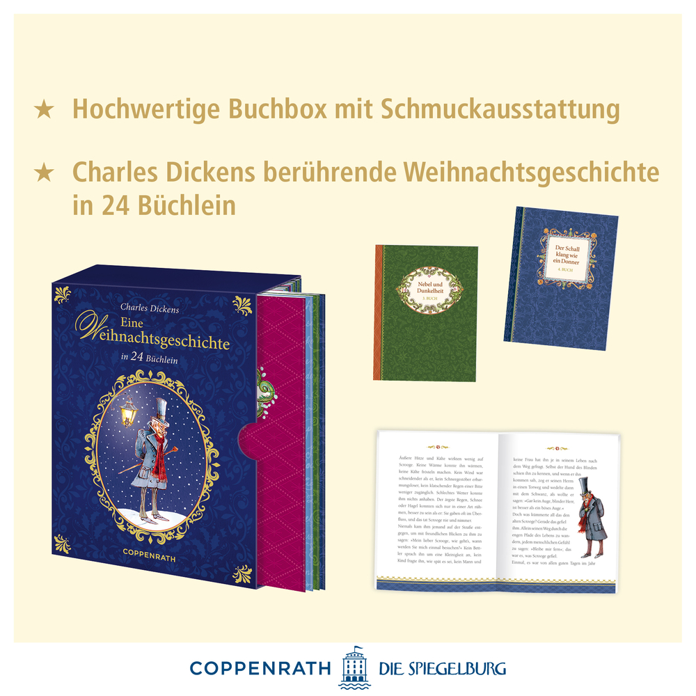 Text mit Verkaufsargumenten wie z.B. hochwertige Buchbox mit Schmuckaußtattung""