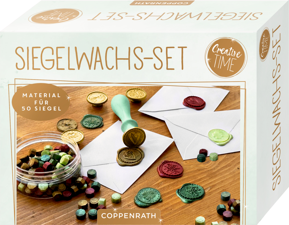 Wachssiegel-Set: enthält Perlen, Stempel und Umschläge, ausreichend für 50 Siegel.