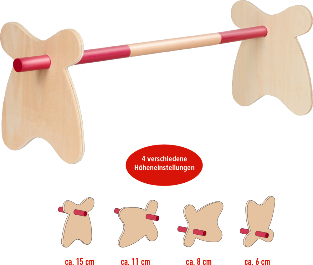 Verstellbares Holz-Hindernis mit vier Höheneinstellungen von 6 cm bis 15 cm.