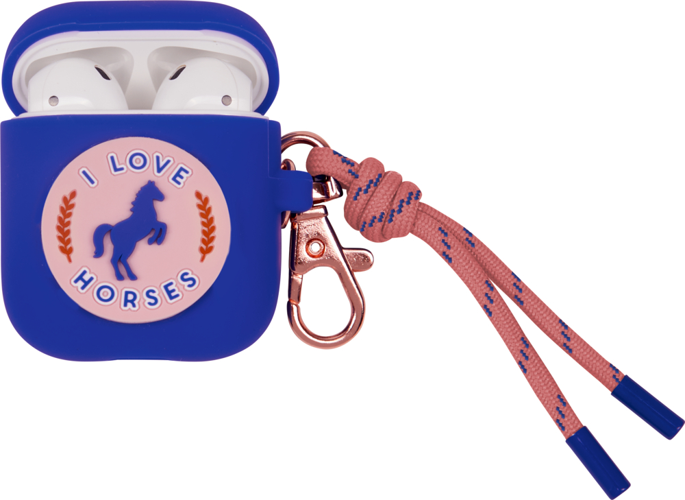 blaue AirPods Hülle College I LOVE HORSES