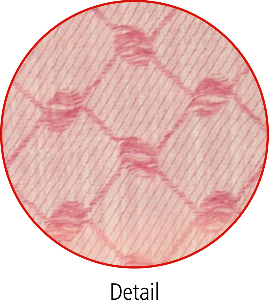 Rosafarbener Strukturstoff mit geometrischem Rautenmuster, in Nahaufnahme dargestellt.