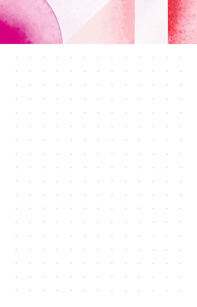 Oben rosa Aquarellformen, weißer Hintergrund, unten hellgraues gepunktetes Raster.