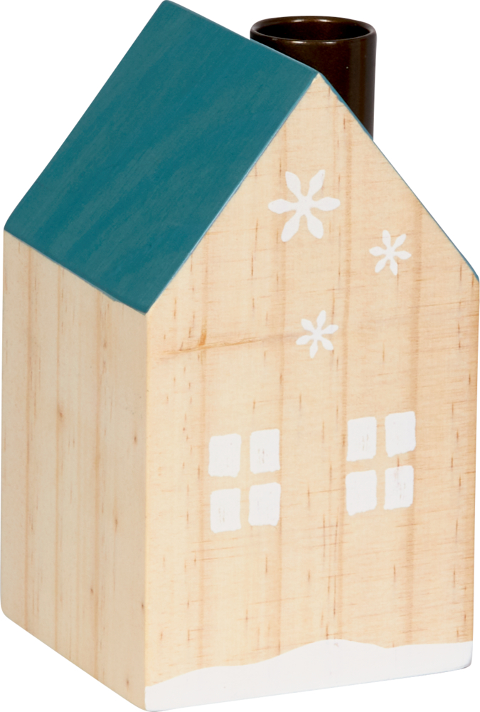 blau, Kerzenständer Haus aus Holz "Hell erleuchtet jedes Haus"