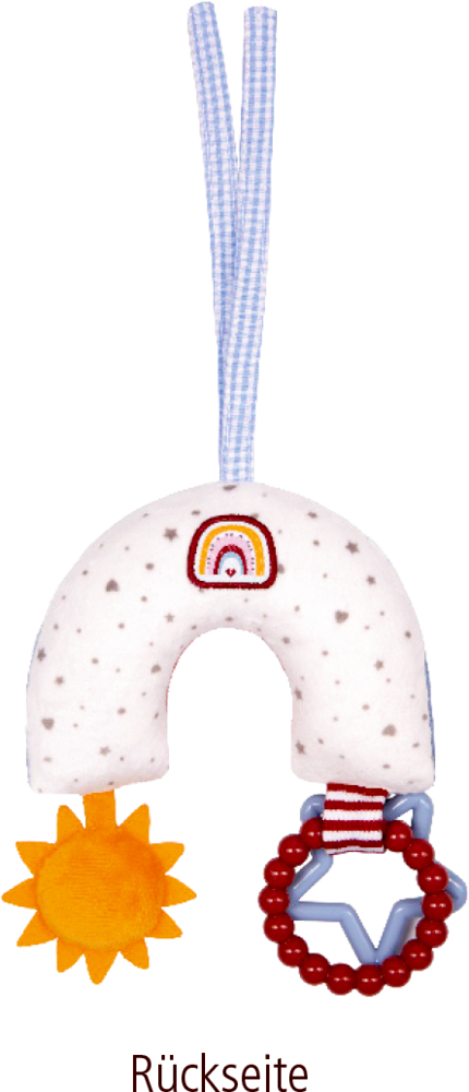 Stoffregenbogen von hinten ist weiß mit kleinen Ornamenten.