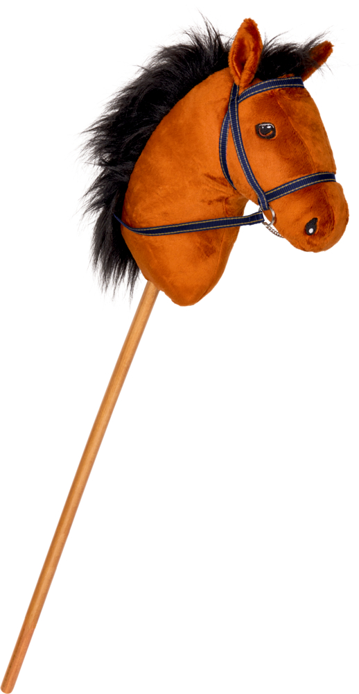Steckenpferd Dusty - Pferdefreunde Brauner Steckenpferdkopf aus Plüsch mit schwarzer Mähne auf einem Holzstab.
