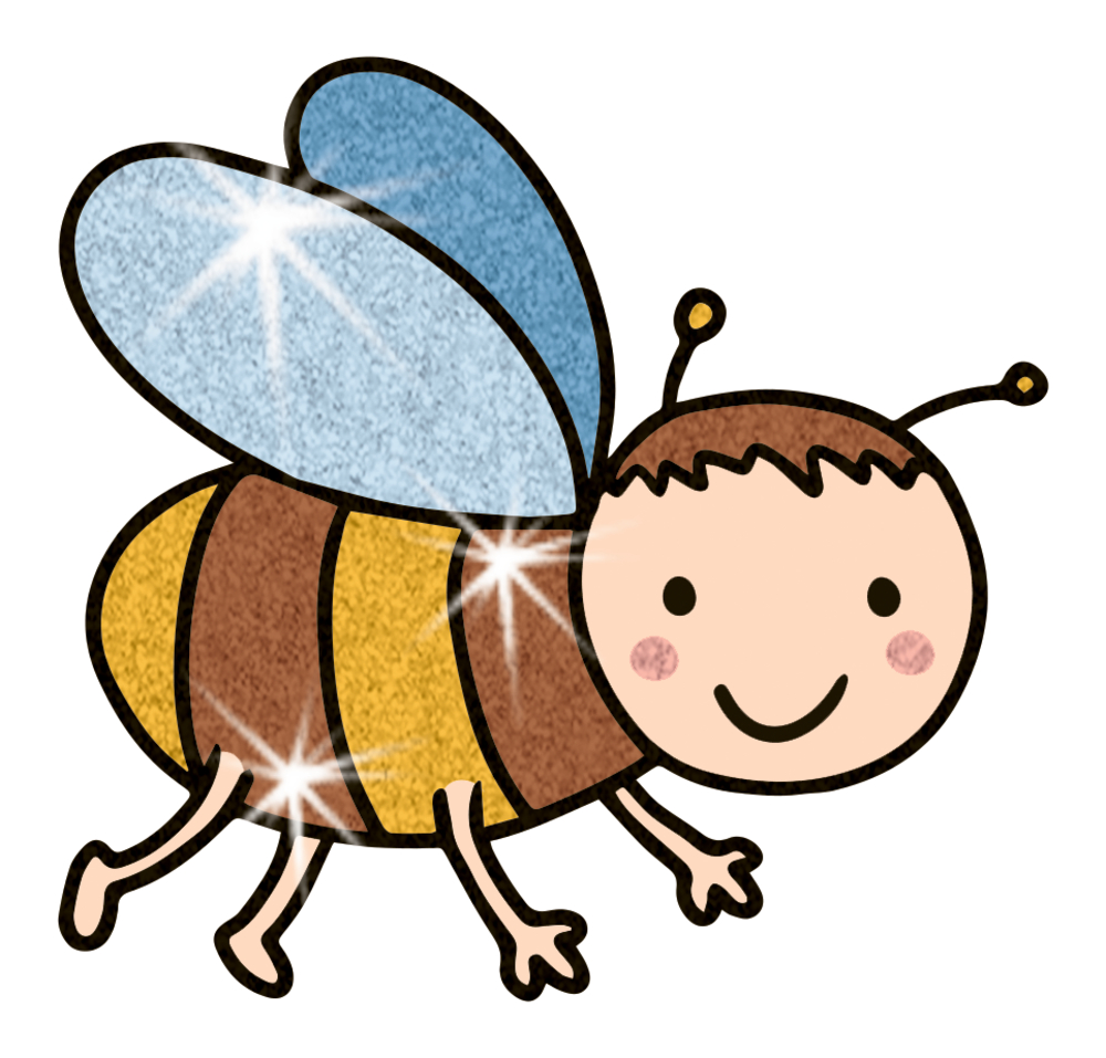 Niedliche gezeichnete Biene mit glitzer-Highlights auf dem Körper.