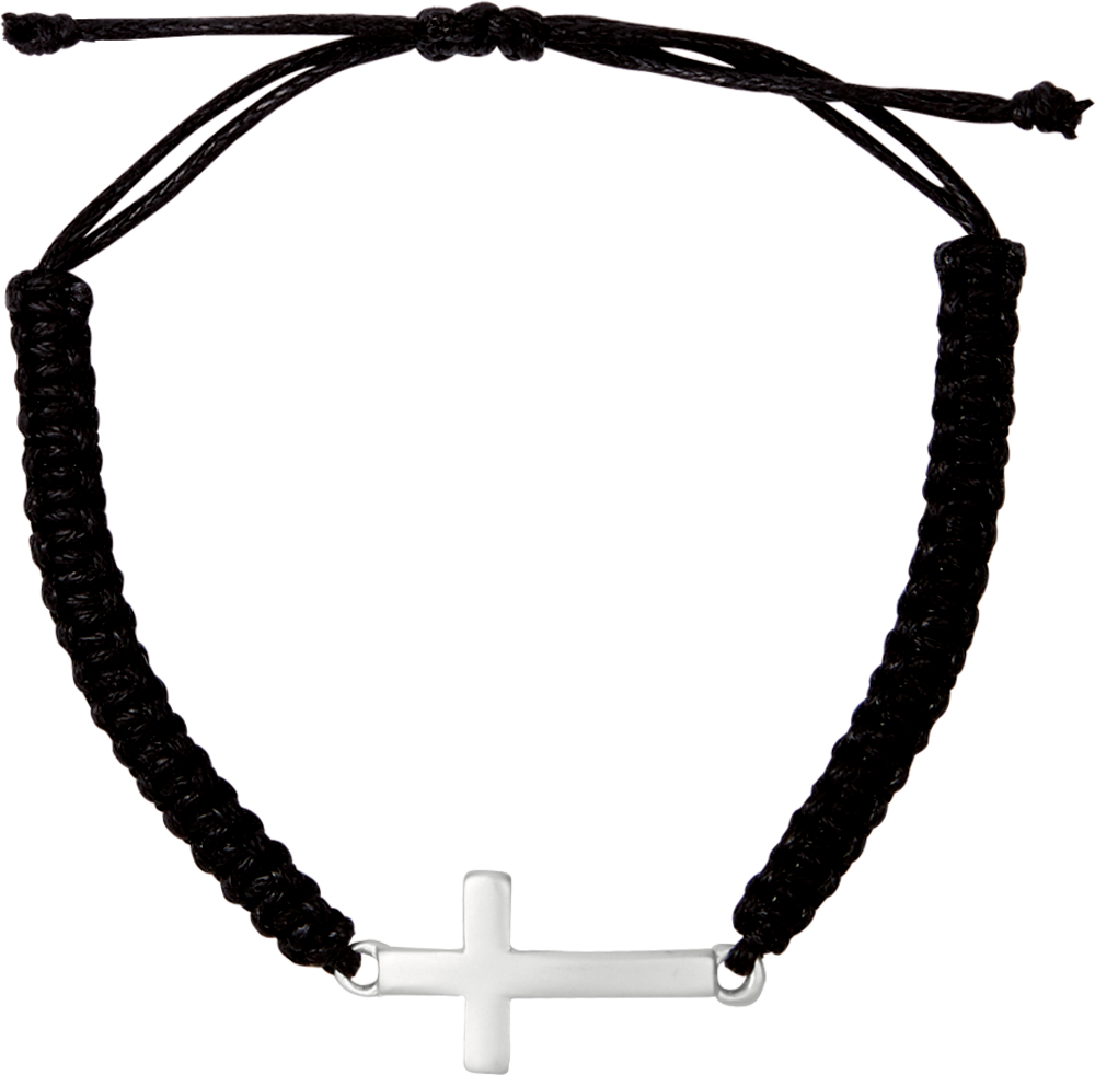 Geknüpftes Armband mit Kreuzanhänger (versilbert)