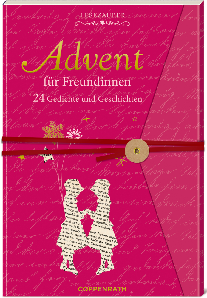 Roter Einband, zwei Mädchen in Silhouette, mit dem Titel: Advent für Freundinnen – 24 Gedichte und Geschichten.