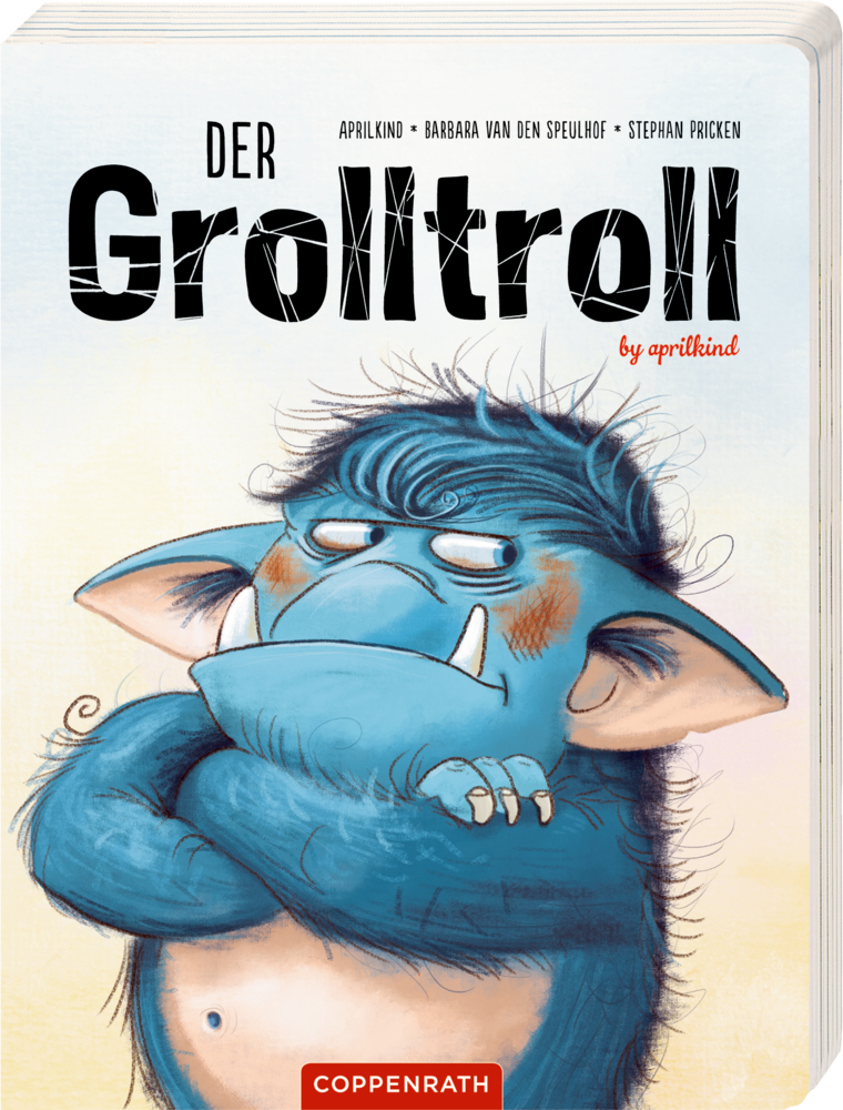 Der Grolltroll (Pappbilderbuch) Blauer Troll mit verschränkten Armen und mürrischem Gesicht auf dem Cover von „Der Grolltroll“.