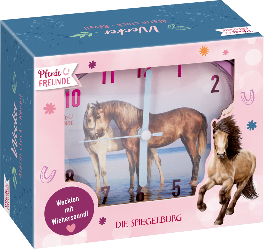 Boxwecker mit Pferdemotiv und der Aufschrift „Weckton mit Wiehersound!“ aus Die Spiegelburg.