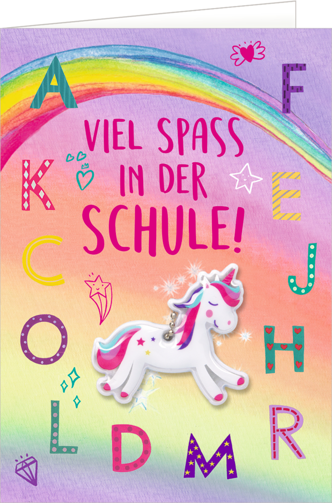 Grußkarte - Viel Spaß in der Schule! (Einhorn-Paradies)