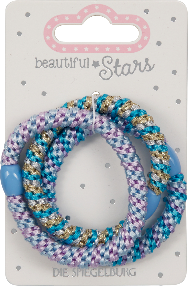 Drei bunte, spiralförmige Freundschaftsarmbänder mit Kunststoffverschlüssen.