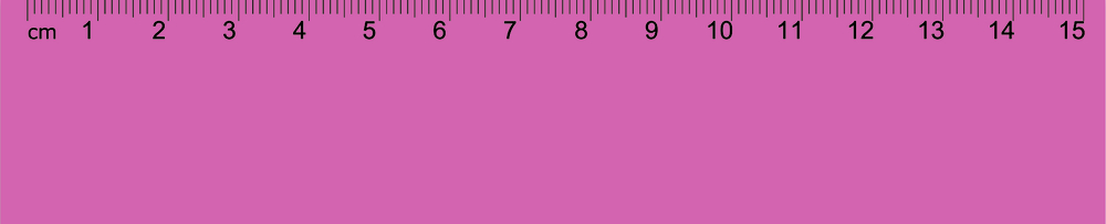 15 cm langes Lineal mit schwarzen Markierungen auf pinkfarbenem Hintergrund.