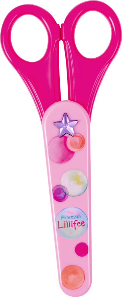 Bastelschere "Einhorn" Prinzessin Lillifee Rosafarbene Kinder-Sicherheitsschere mit abgerundeten Spitzen und bunten Griffverzierungen.
