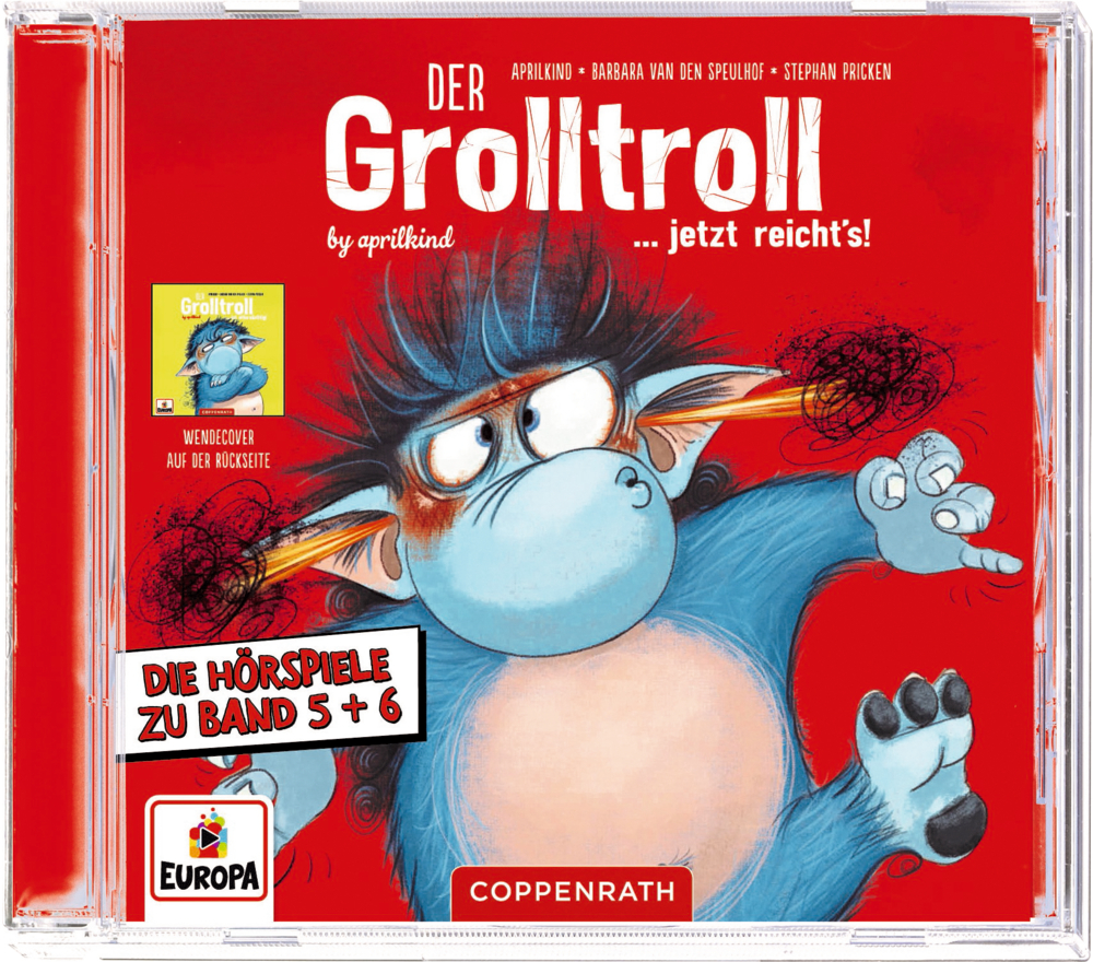 CD Hörspiel: Der Grolltroll ist eifersüchtig & jetzt reicht's CD-Cover: Wütender blauer Troll auf leuchtend rotem Hintergrund und dem Titel: Der Grolltroll ... jetzt reicht's.