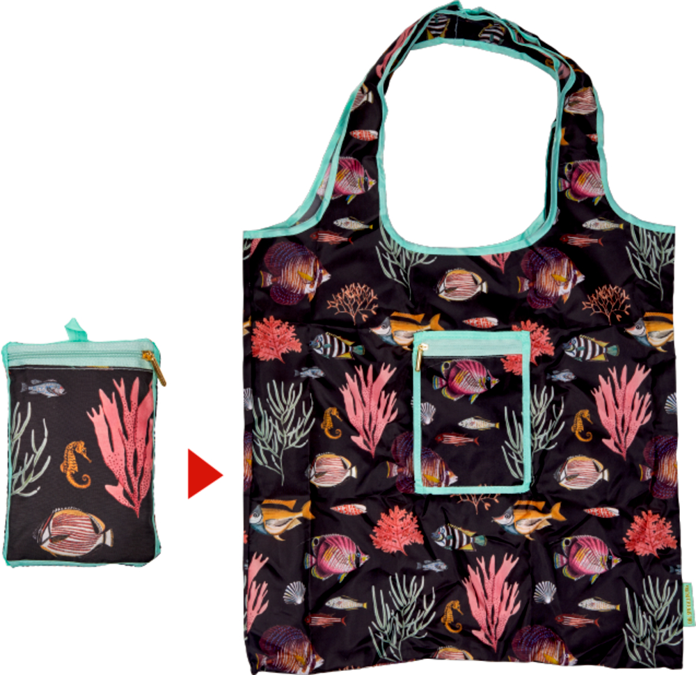 Faltshopper Fische "I love my Ocean", dunkel (nachhaltig aus Recycling-Material)