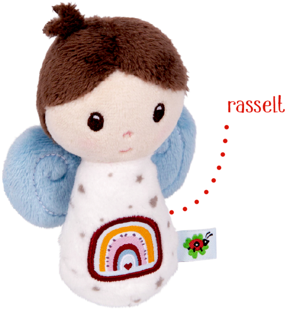 Plüschengel mit dem Text "rasselt"