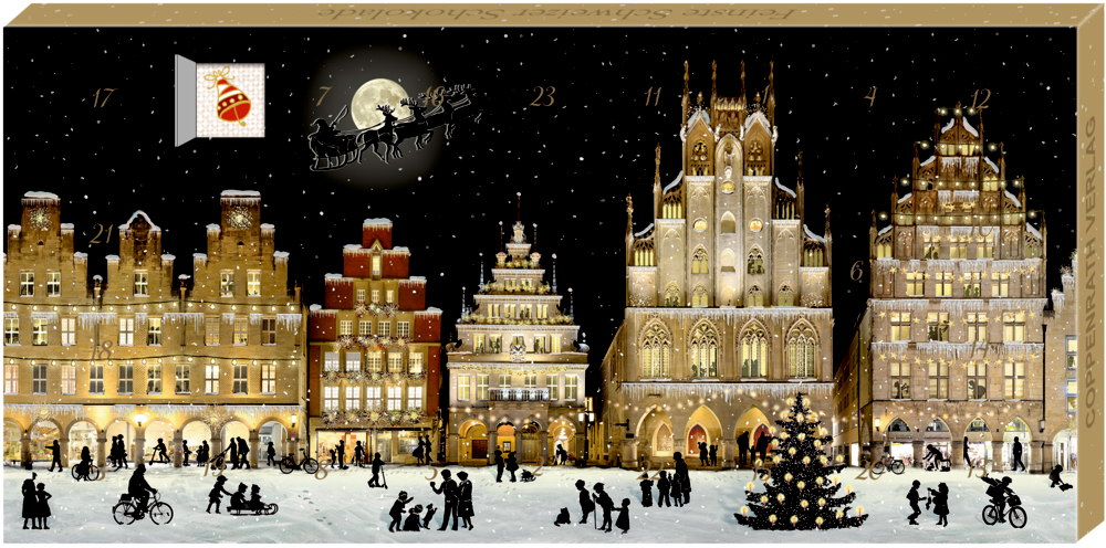 Weihnachtliches Stadtpanorama, Adventskalender-Schokolade (Behr)