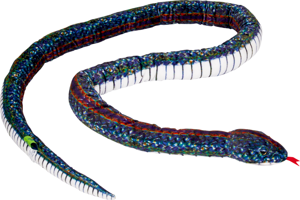 Ringelnatter - Nature Zoom Wild Blaue, glänzende Stoffschlange mit roter und weiß gestreifter Unterseite.