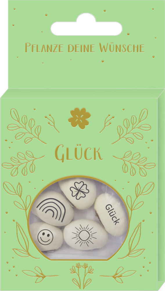 Geprägte Saatbohnen mit Botschaft: Glück